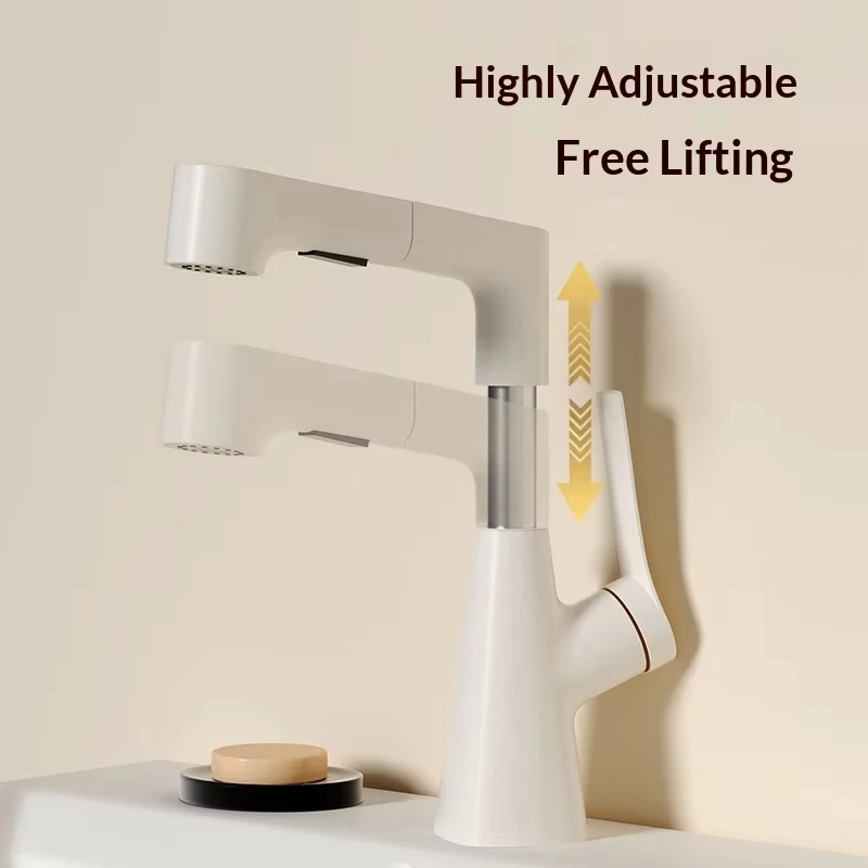 White Hair Washing Pull Out Bathroom Faucet Image 8
