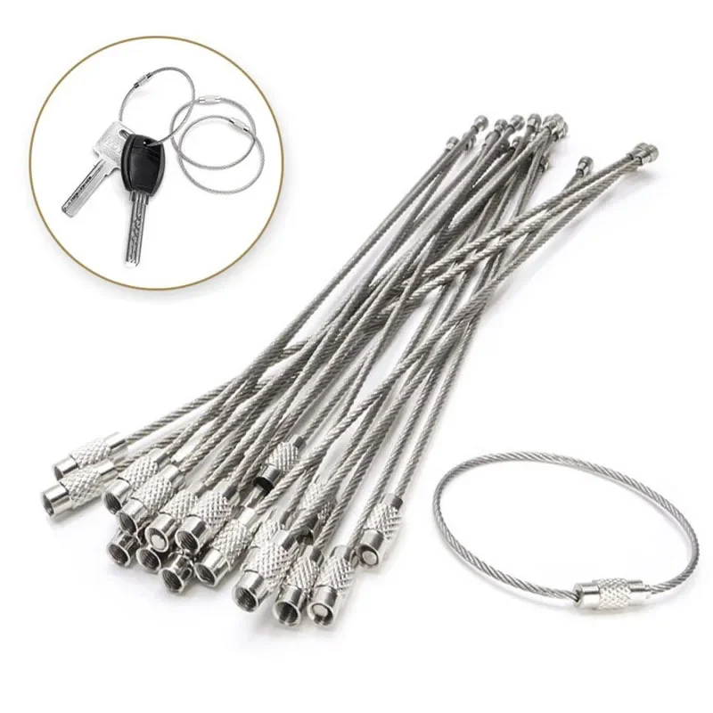 Porte-clés en fil d'acier inoxydable, 10 pièces, corde de câble, porte-clés unisexe, bijoux, cadeaux pour hommes et femmes
