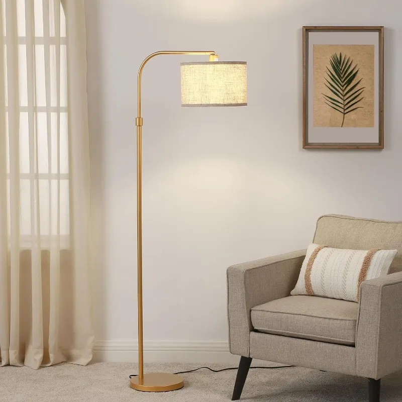 

Arc Floor Lamp for Living Room, Modern Standing Lamp with Adjustable Drum Shade, Gold Reading Lamp Corner Light with Foot