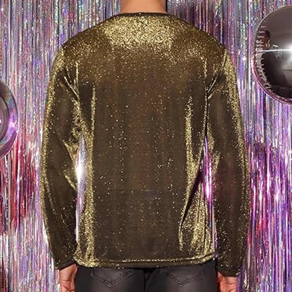 Comfortable Festival Wear Long Sleeve Clubwear Party Blouse Long Sleeve Polyester Fabric Regular Length Round Neck Shiny Pattern