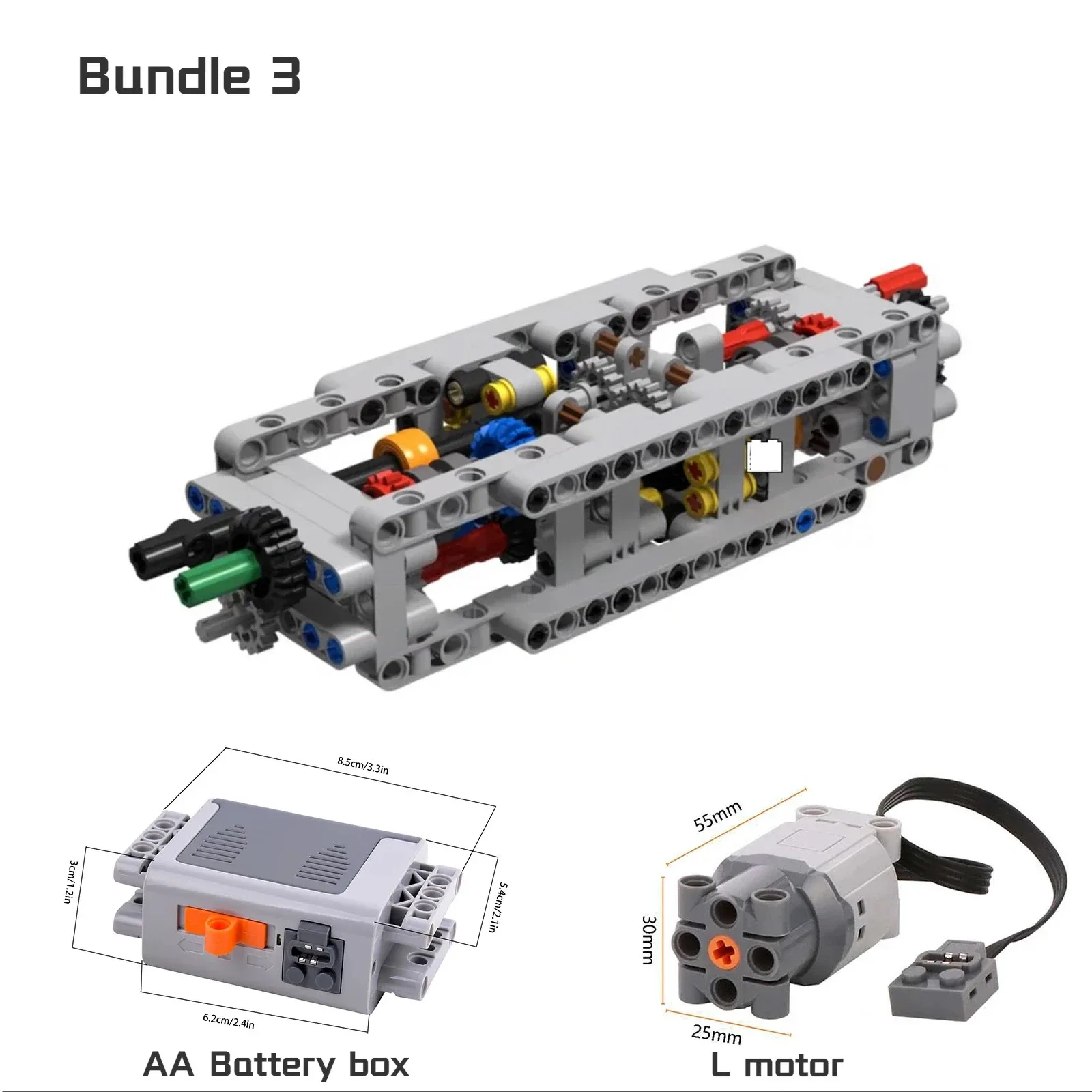 8-Gang-Getriebe mit L-Motor und AA/AAA-Batteriekasten für Legoeds-kompatible Bausteine, technische Teile