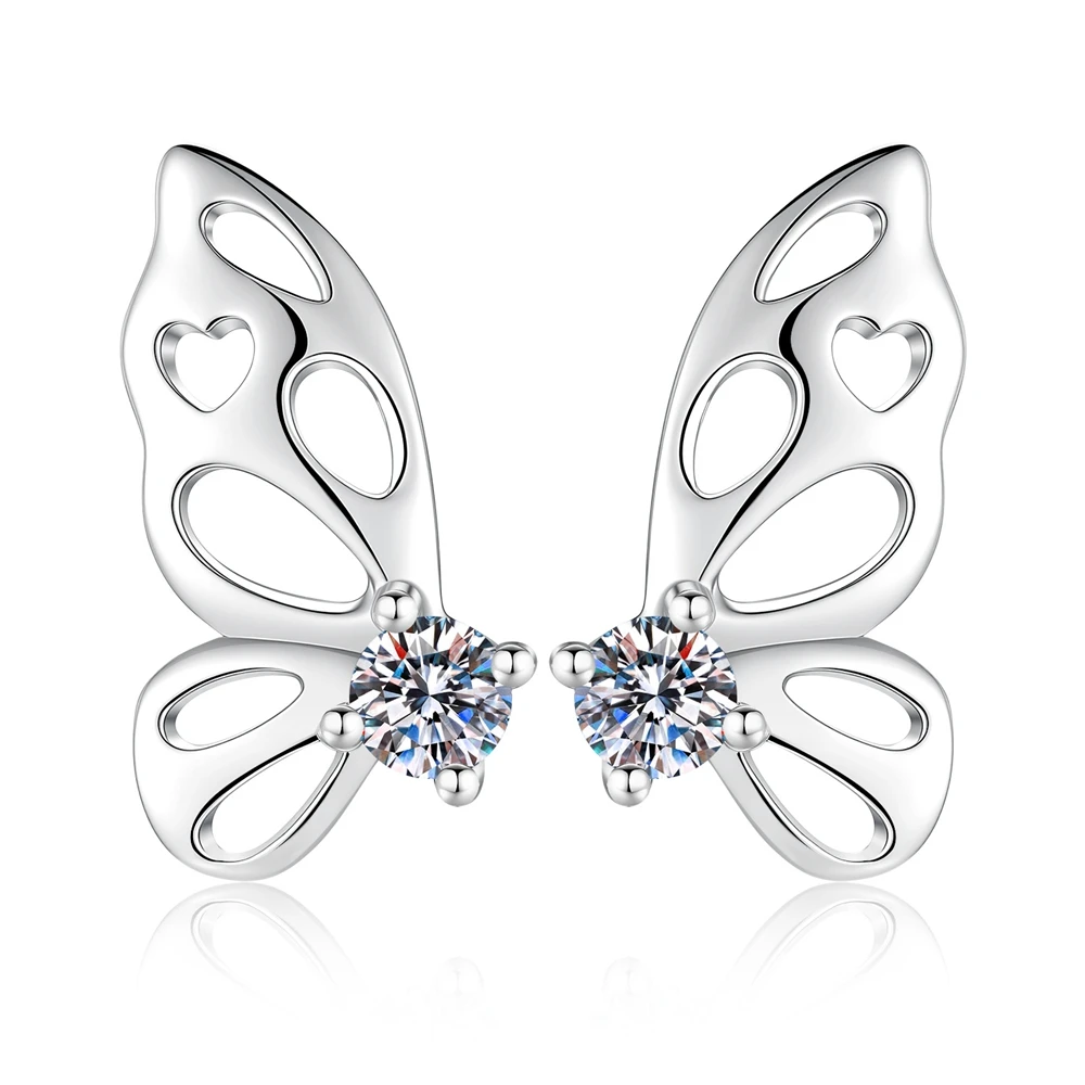 D Color VVS1 1CT Moissanite Earrings Tested with Diamonds S925 Sterling Silver Butterfly Ear Studs for Woman Party Jewelry Gift