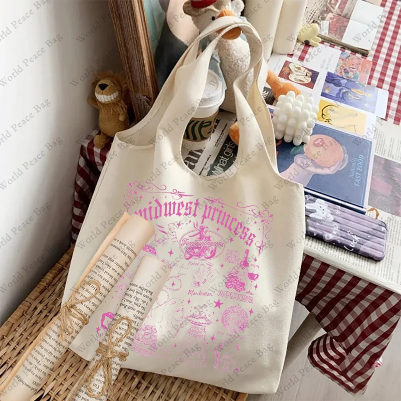 1 pz The Midwest Princess Pink Club pattern Tote Bag letteratura borsa a tracolla illustrazione ragazza Book Bag