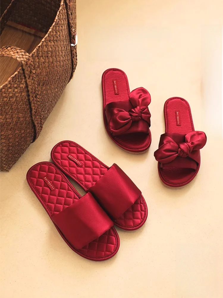 

Свадебные тапочки, красные, пара, новые, для празднования, домашние, хлопковые, с резиновой подошвой TPR, велюровая поверхность, для всех сезонов