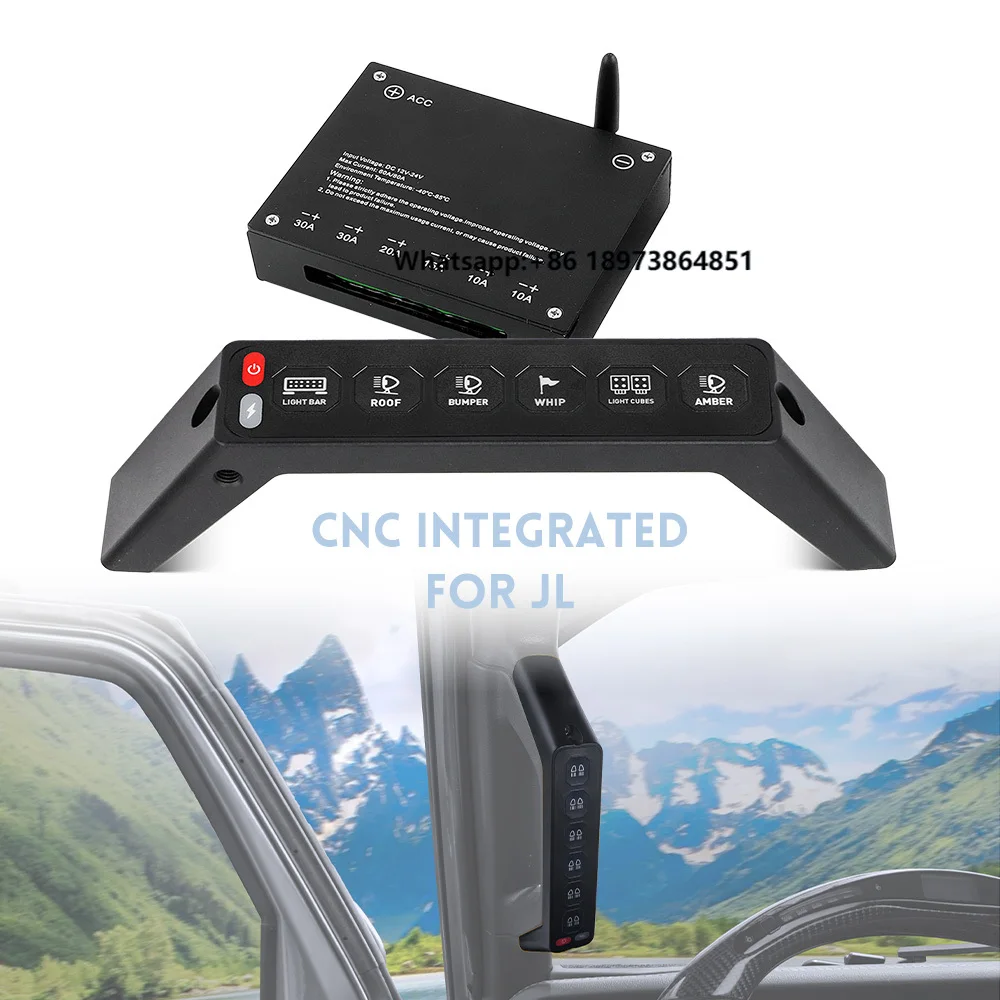 

Auto Universal Wireless Aux 6 Gang Switch Panel Circuit Control Box With ACC for Jeep Wrangler JL
