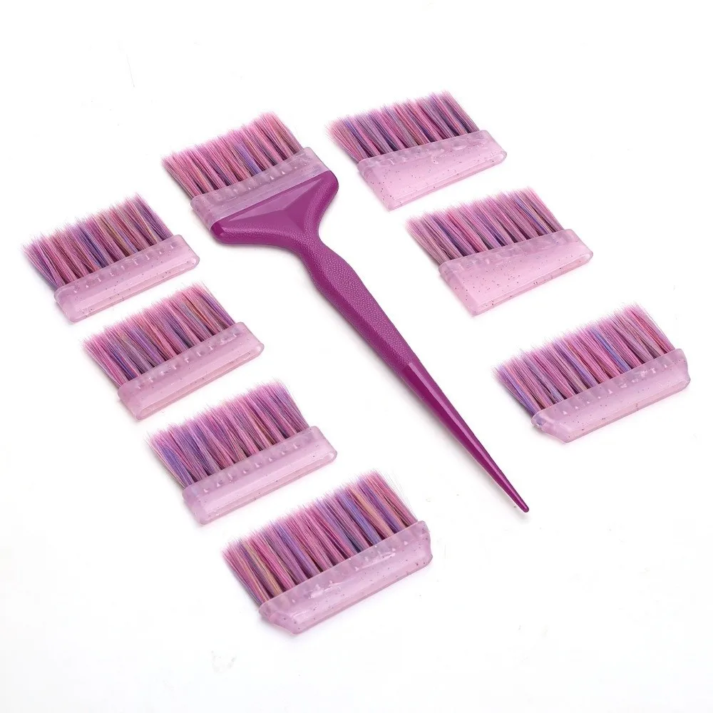 1Set Professional 8pcs Replaceable Brush Head Kit Easy Clean Durable Hair Dye Brushes Replacement Set 4 Types Tail Comb