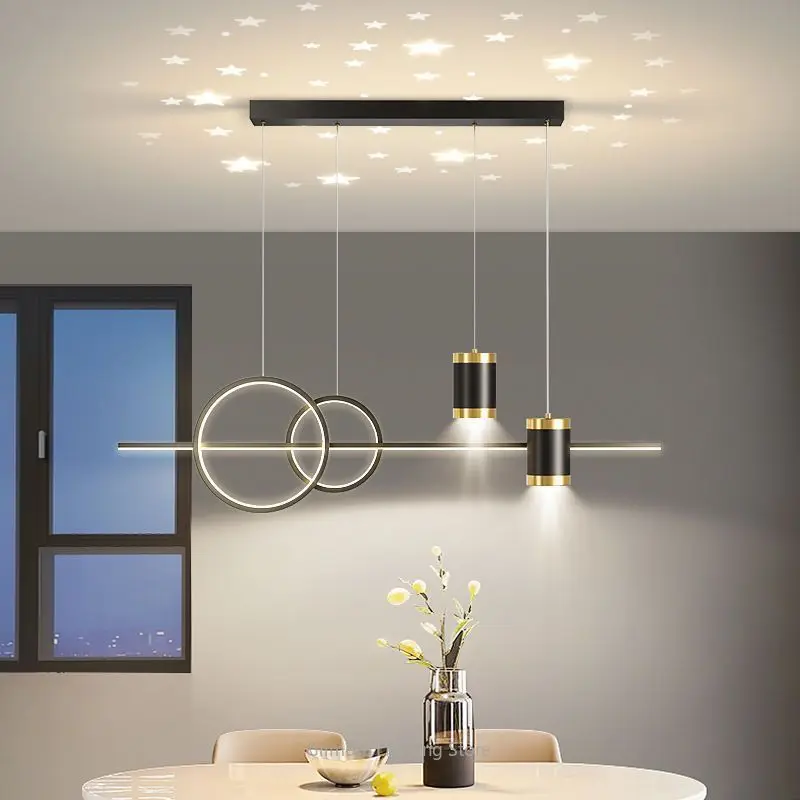 Starry Linear Pendant Light for Dining Table,Long Ceiling Lamp for Bar,  Metal Hanging Fixture for Restaurant Kitchen Island