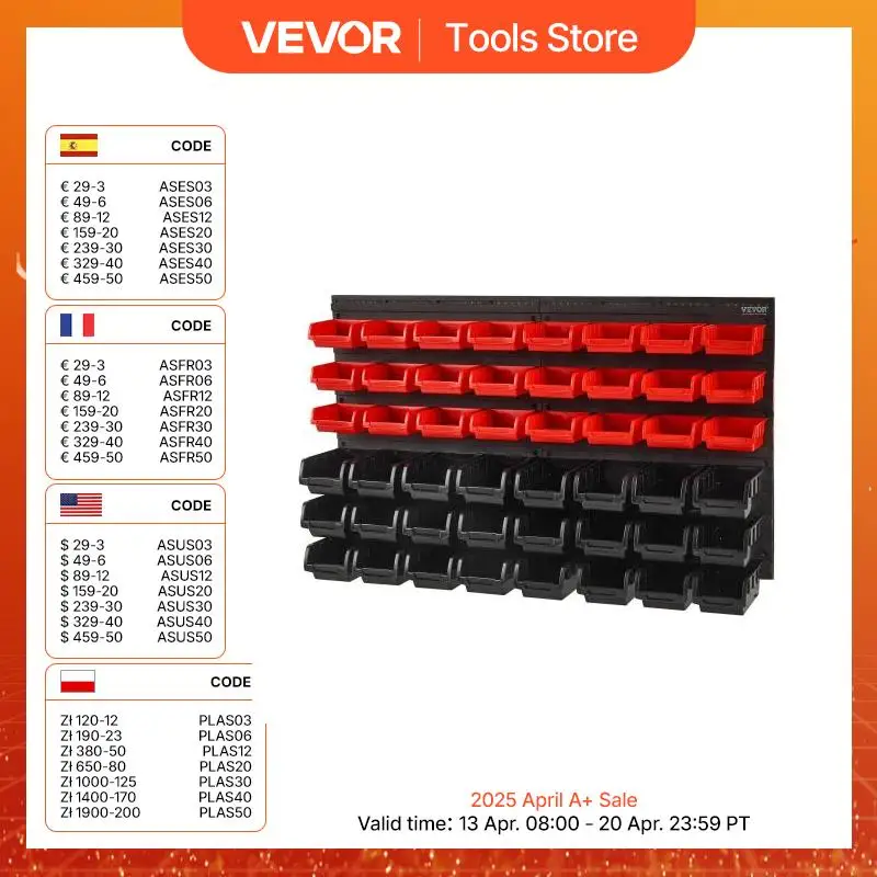 VEVOR 48 шт. ящики для хранения деталей, настенные гаражные контейнеры с настенными панелями, органайзер для инструментов для магнитных гвоздей