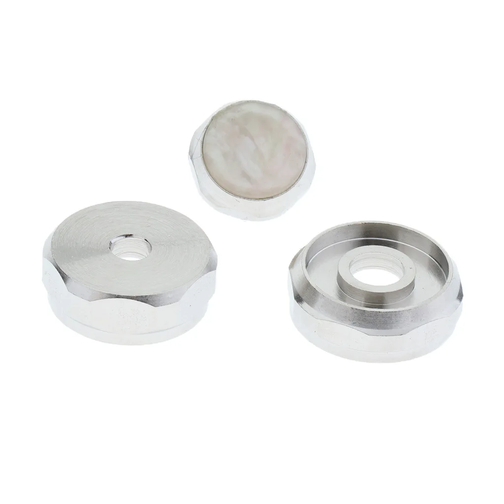 Trumpet Parts: Silver Hexagonal Upper Cap, Lower Cap, and Button Fastener for Small Piston