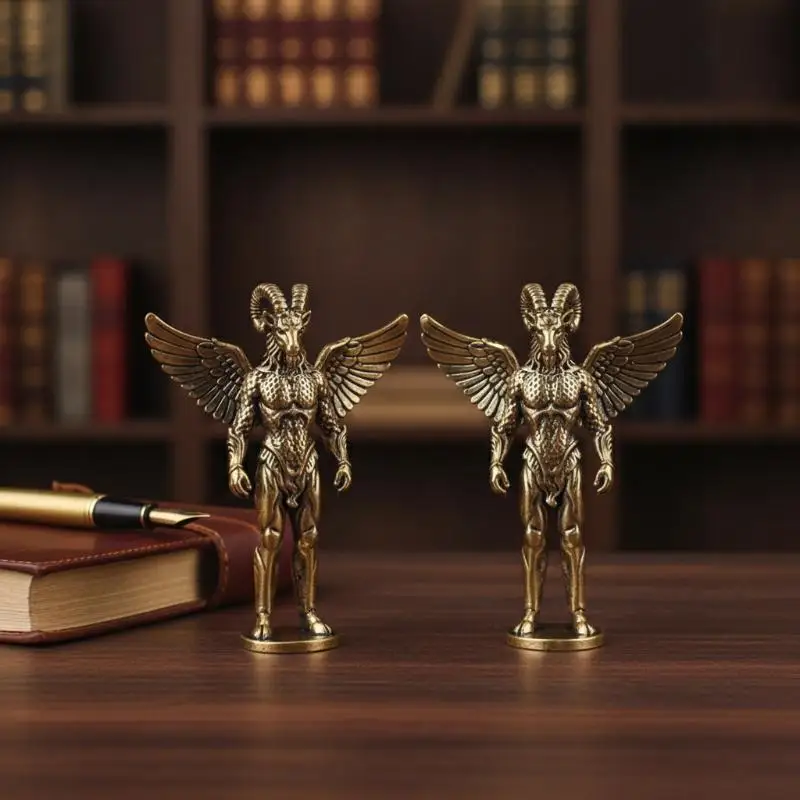 Messing-Dämonen-Schaf-Figur, Retro-Metallkunstwerk, Tischdekoration mit Engelschaf-Menschen-Gesicht, Kreatives Ornament, Tierskulptur – Detail 12