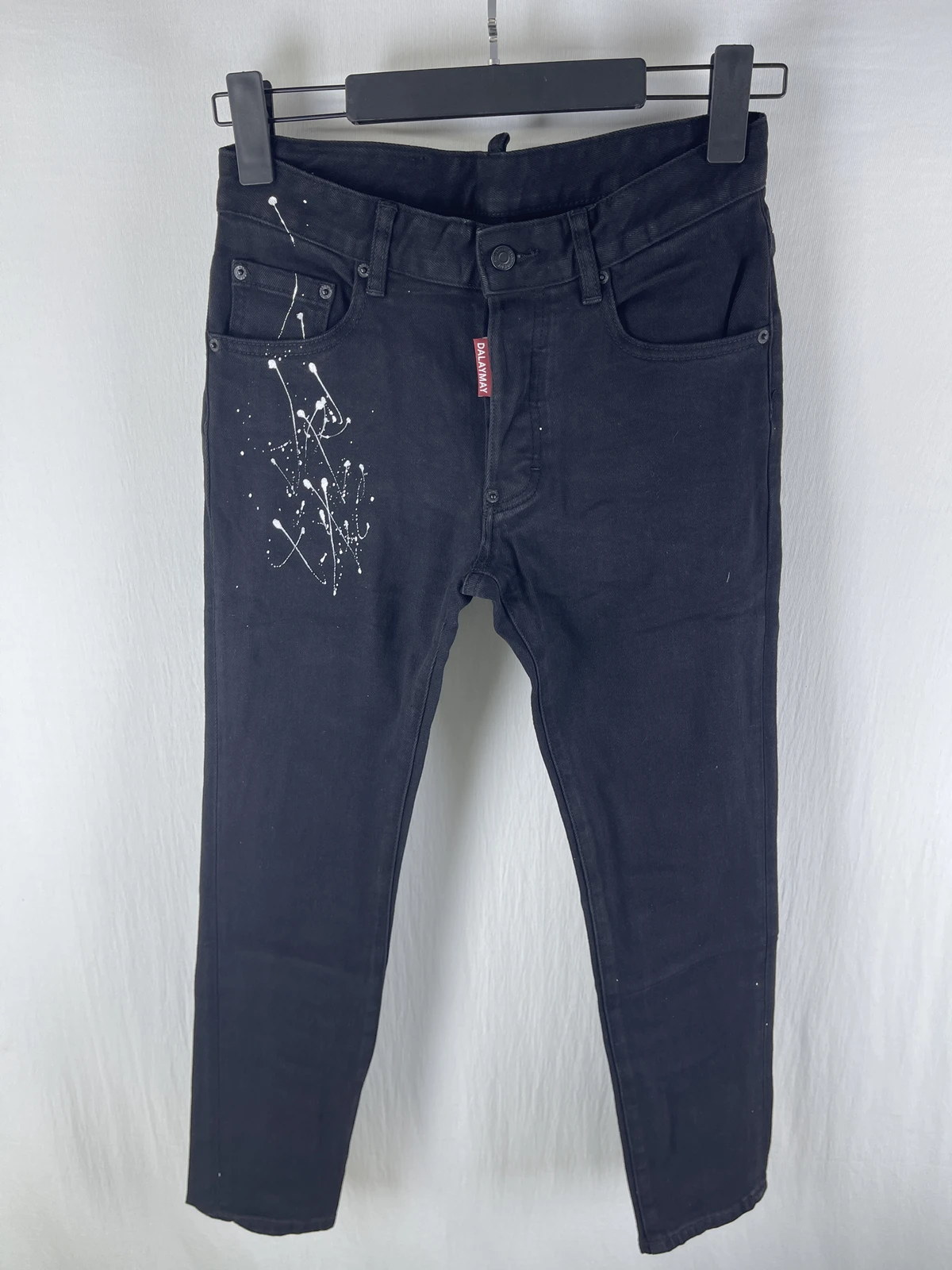 

6076, новые мужские джинсы Four Seasons D2, потертые рваные нашивки, облегающие микроэластичные маленькие прямые черные джинсы