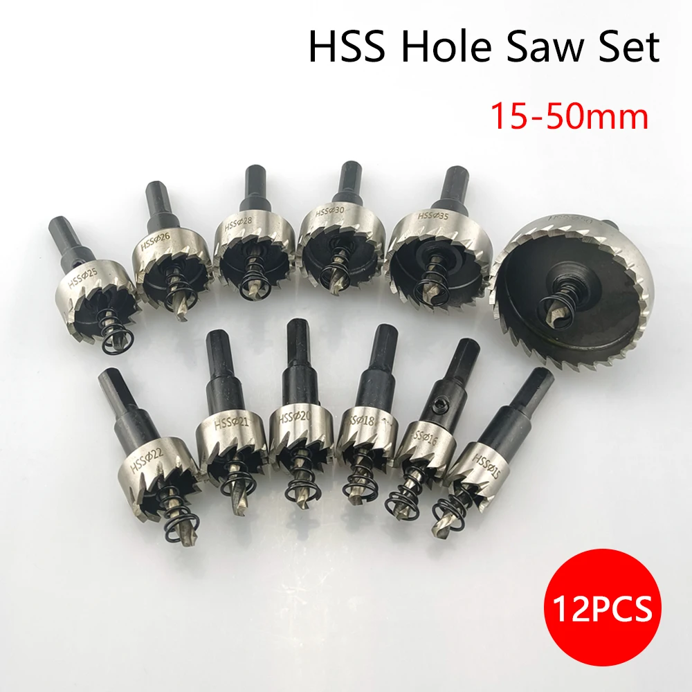 12-częściowy zestaw otwornic HSS 15-50 mm z koroną ze stali szybkotnącej do cięcia drewna ze stopu metali i stali nierdzewnej