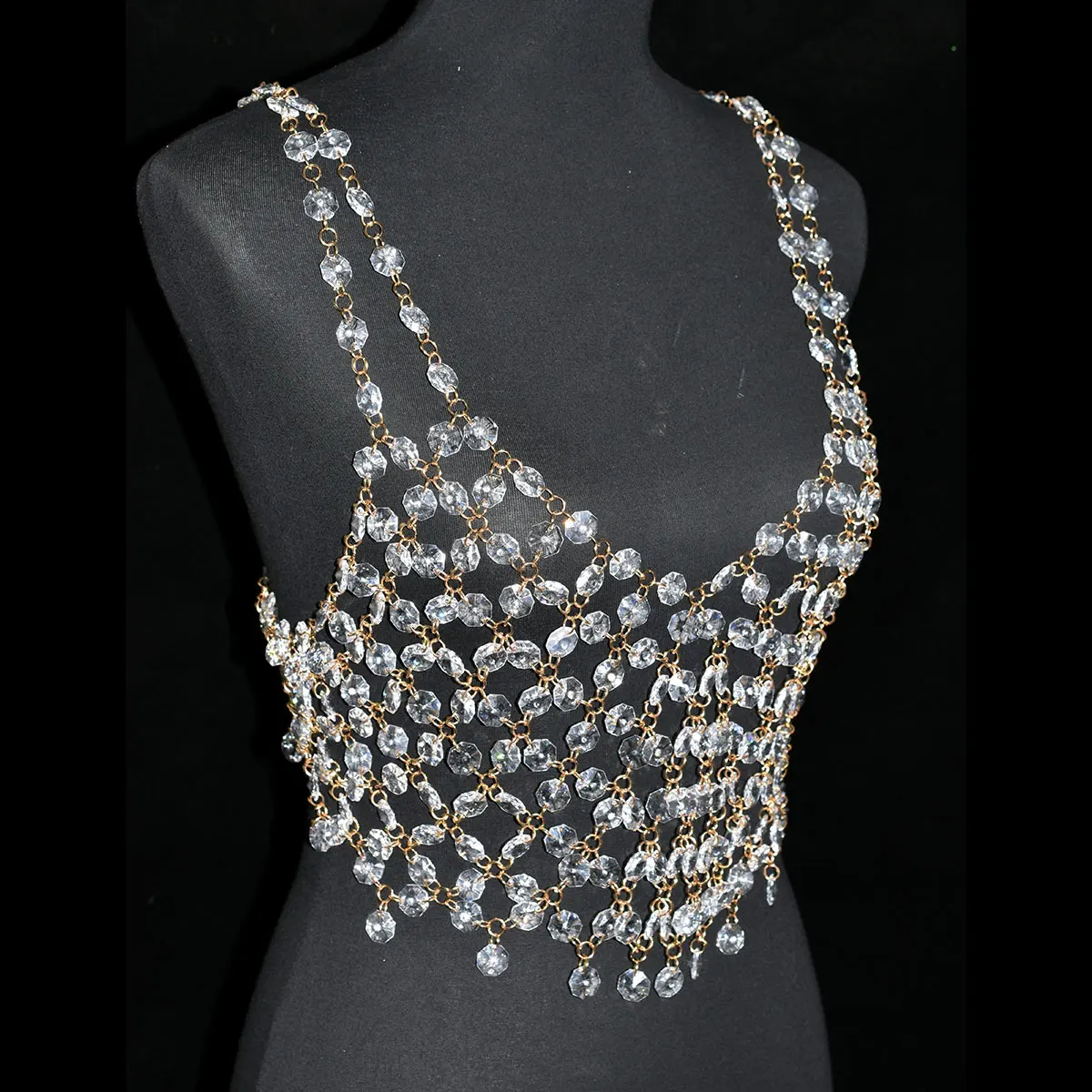 Stage Performance For Woman Sexy Body Jewelry Plastic Crystal Bikini Chest Chain Music Beach Party Clothing Accessories