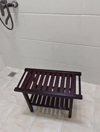 

Multi-Tier Bamboo Bath Stool Anti-Slip Shower Bench with Storage Small Seating Footstool for Bathroom or Living Room