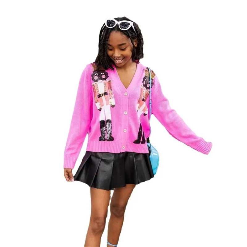 سترة صوفية متماسكة من الترتر للنساء كاجوال للعطلات وحفلات الكريسماس هدية مريحة للعائلة للسيدات المراهقات