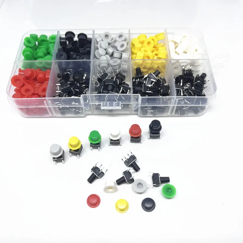 8 أنواع = 380 قطعة/الوحدة A101 البلاستيك التبديل زر قبعات دفع مفتاح قبعات متعدد الألوان شكل قبعة + 6*6 جولة اللباقة التبديل