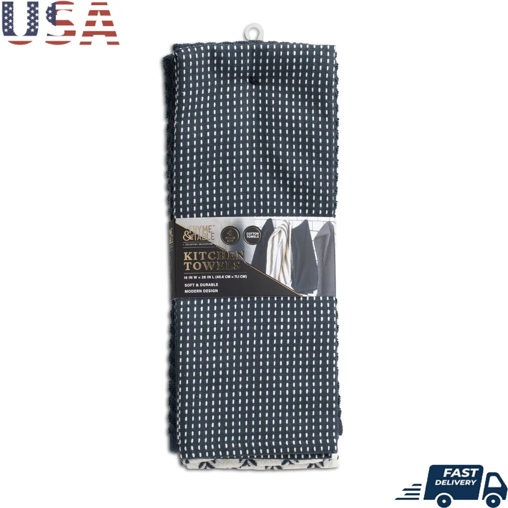 

High-Quality Kitchen Towels Set 4 Pack Ultra-Absorbent Durable Machine Washable Stylish Design Stain Resistant 16x28 Inches