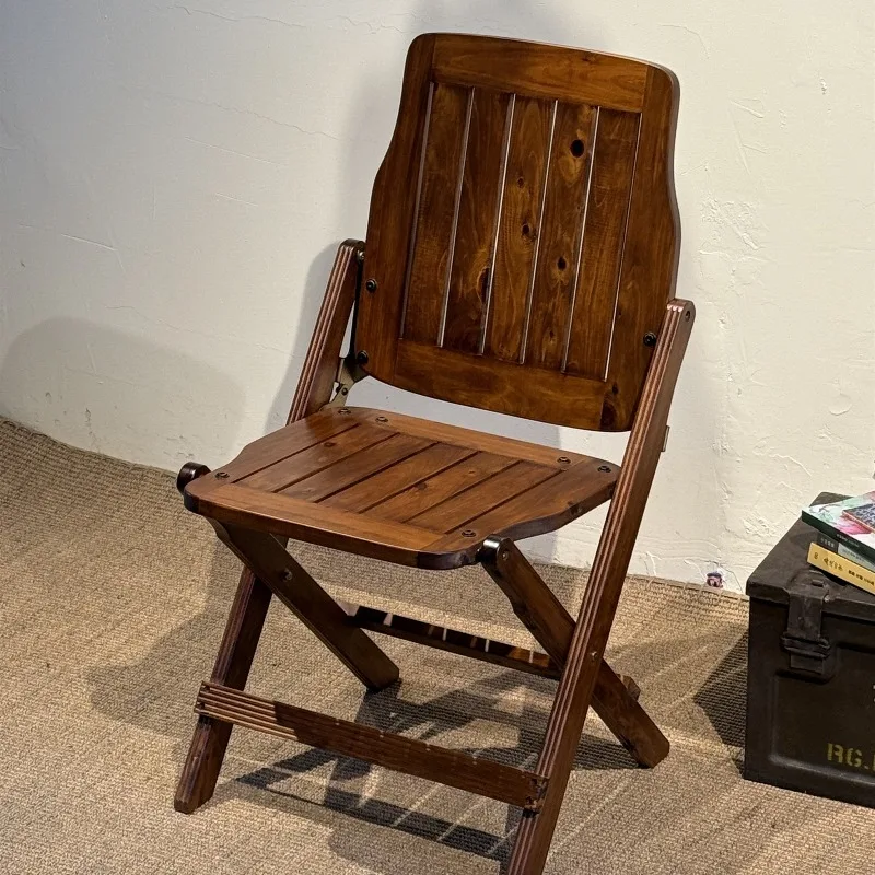 

Solid Wood Folding Chair Distressed Finish Garden Chair Heavy Duty Capacity Sturdy Home Furniture Retro Cafe Dining Chairs
