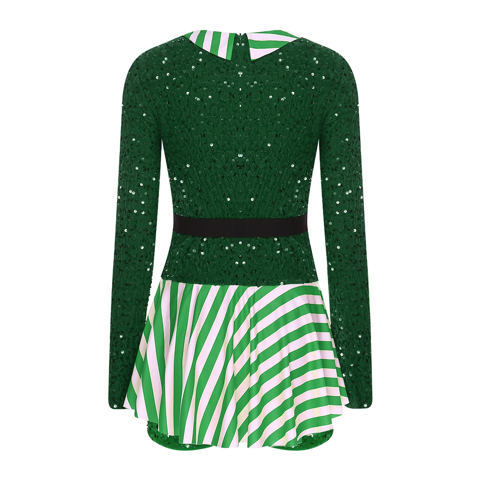 بدلة قفز نسائية لعيد الميلاد على شكل قصب الحلوى مع شريط ومطرزة مخملية مرقعة لحفلات عيد الميلاد للعام الجديد #2