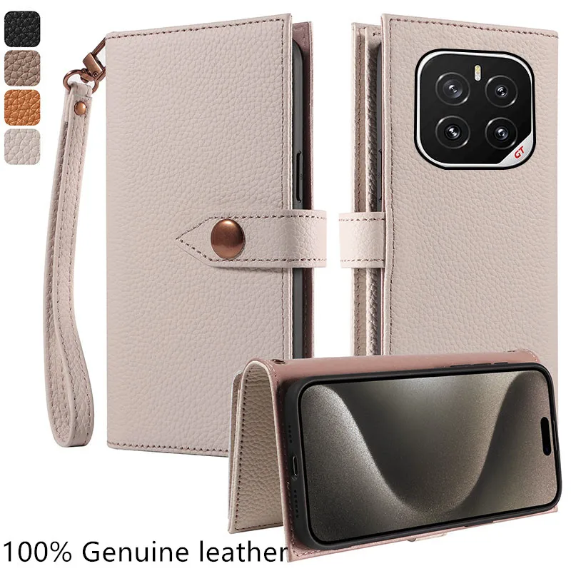 

Премиальный чехол-кошелек из 100% натуральной кожи с отделением для карт для Honor GT Pro PPG-AN00 6.78 дюйма, с магнитной кнопкой, защита от падений