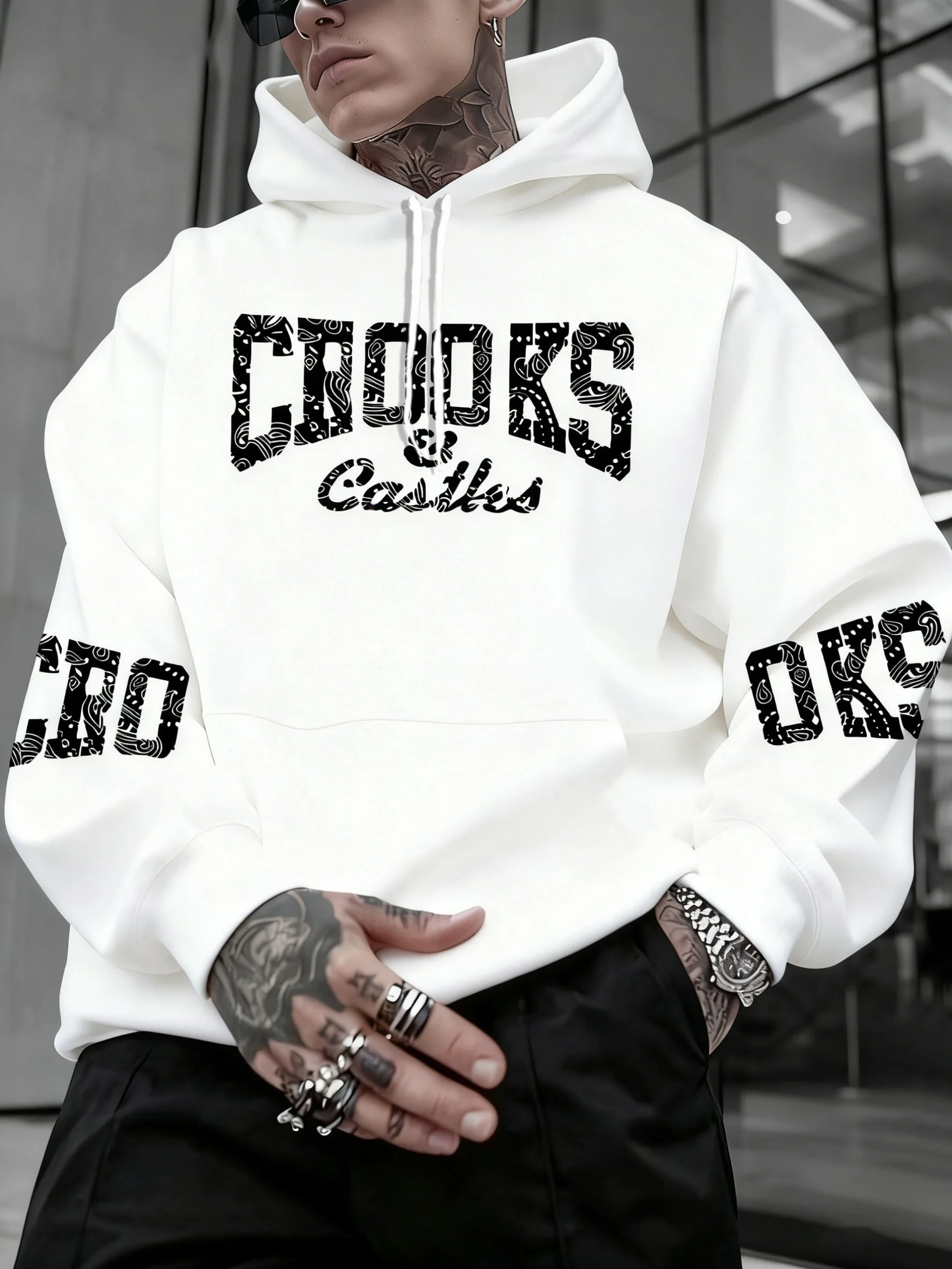 Men's Crooks & Castles Hooded with Iconic Print - Loose Fit Streetwear Hoodie, Slight Stretch Fabric, Machine Washable Winter