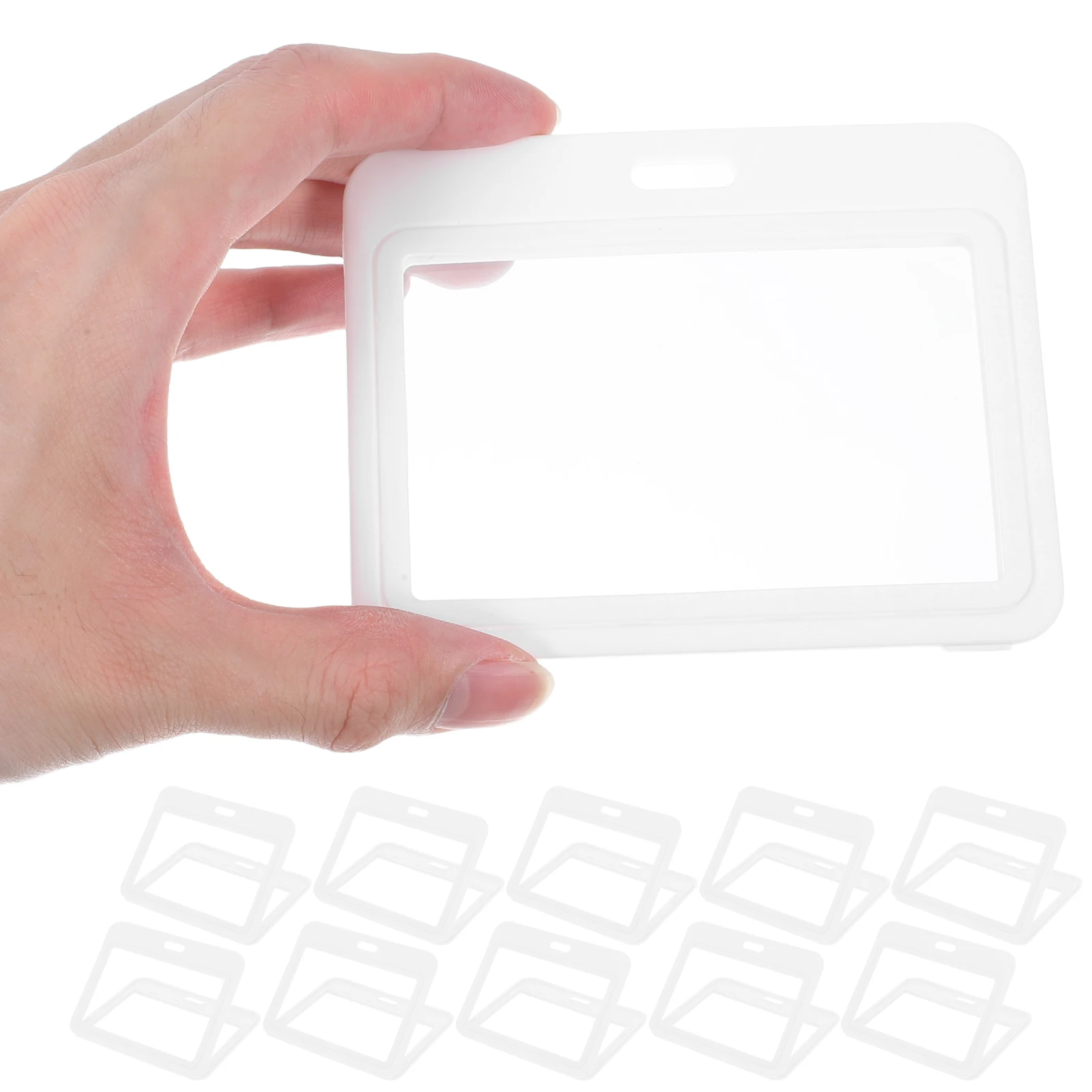 

12 Pcs ID Card Holder Badge Protector Horizontal Covers Clear Hard Plastic Access Sleeve Work