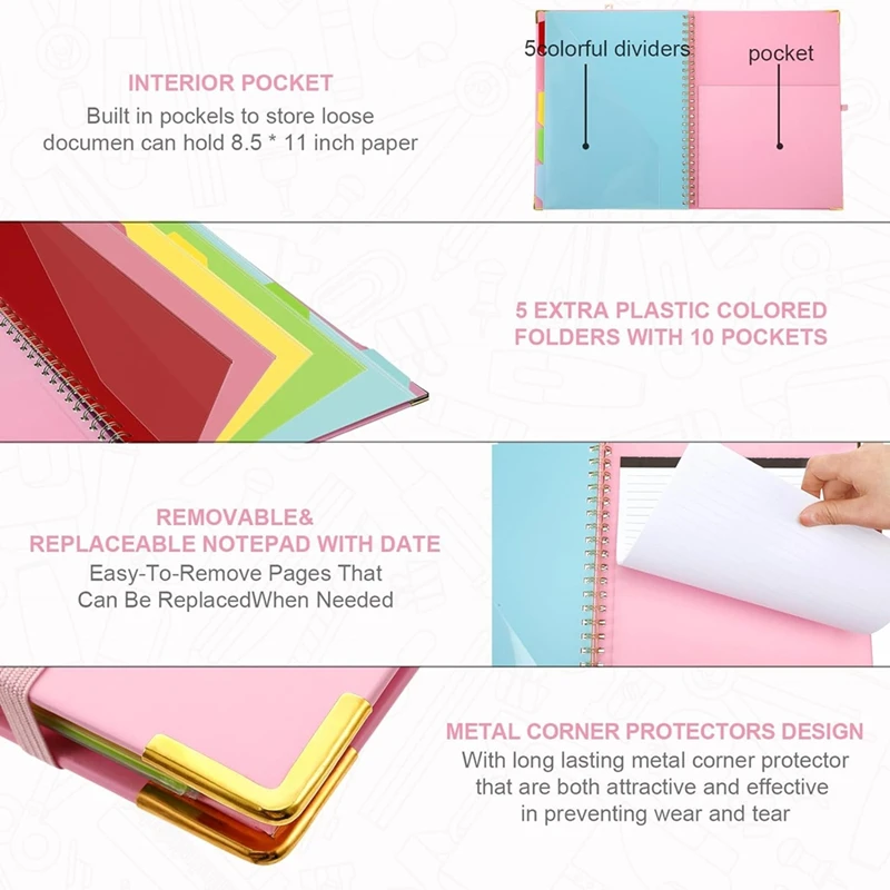 Set pulpen ปากกาลูกลื่นแผ่นจดแบบเติมได้5แผ่นแบ่งเป็น10ช่องเก็บของคลิปบอร์ดเชื่อมปากกาเพชรคริสตัลสำหรับโรงเรียน