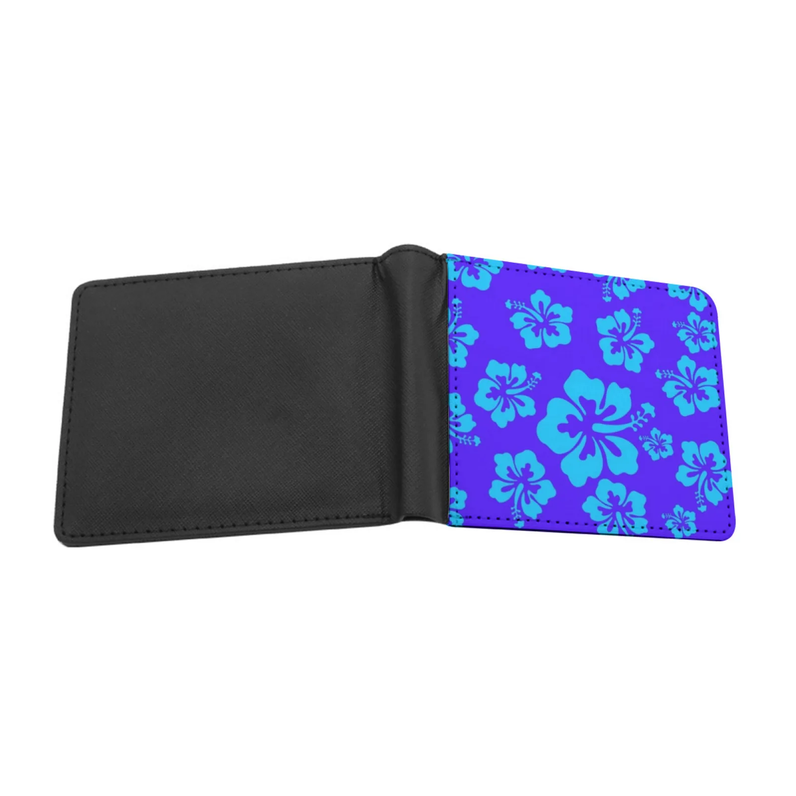 Aqua Blue Hibiscus Floral Pattern Hawaiian Tropical Print Men Wallets Card Man Wallet Short Purse Bi-Fold Personalized Purses