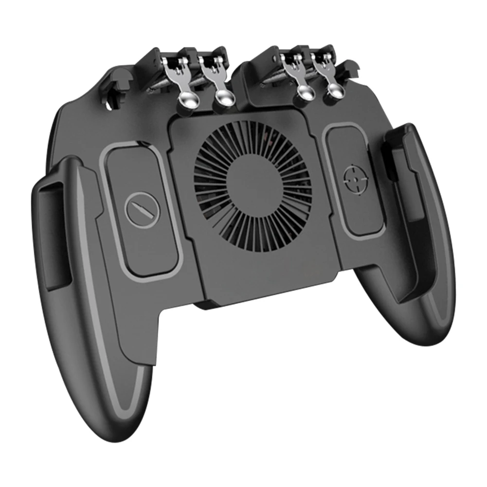 AK77 PUBG Mobile Game Controller Six Fingers Gamepad with Cooling Fan Metal Trigger Shooting Gamepad Joystick For IOS Android