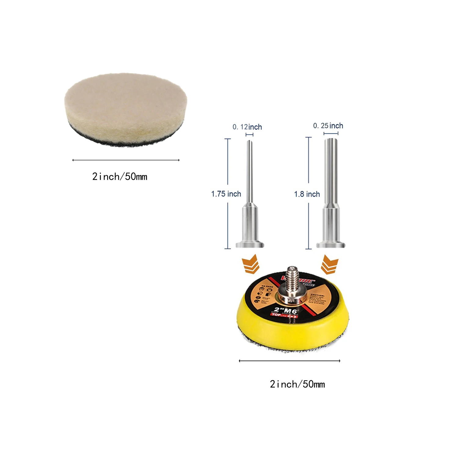 2 Inch Wool Felt Polishing Pads 12 Pcs with Sanding Pad Adapter for Polishing Glass Plastic Metal Marble Scrubber Bathtub