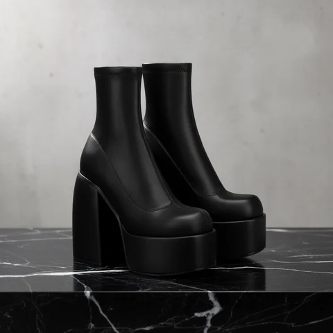 Boots Women shoes Women New Fashion Short Boots Women Sexy Leather Boot Square toe casual Zipper high heels Casual thick soled women shoes Zapatos