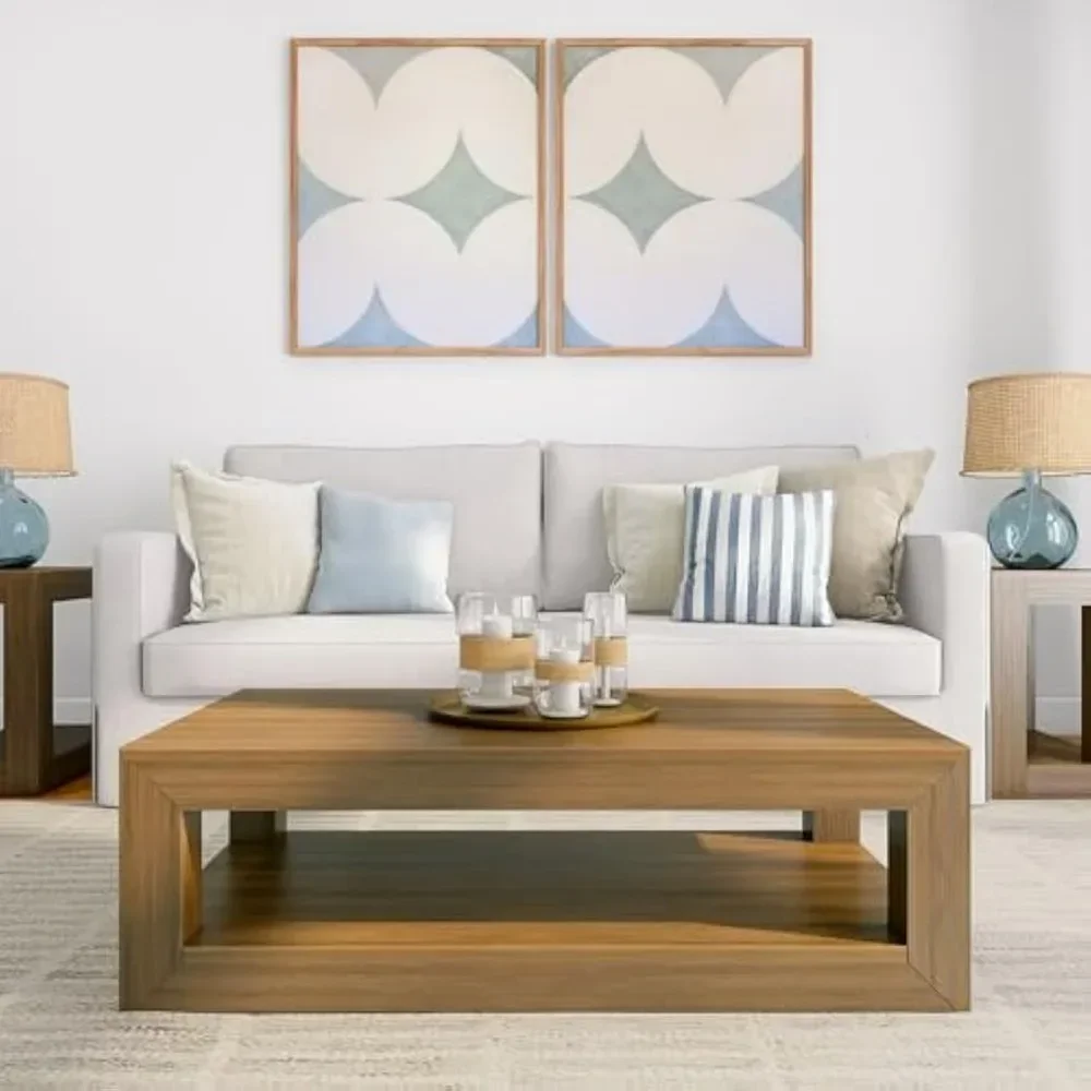 

Современный прямоугольный журнальный столик с полкой, 40-дюймовый, с дизайном под доску и балку, из массива дерева, с местом для хранения, для гостиной