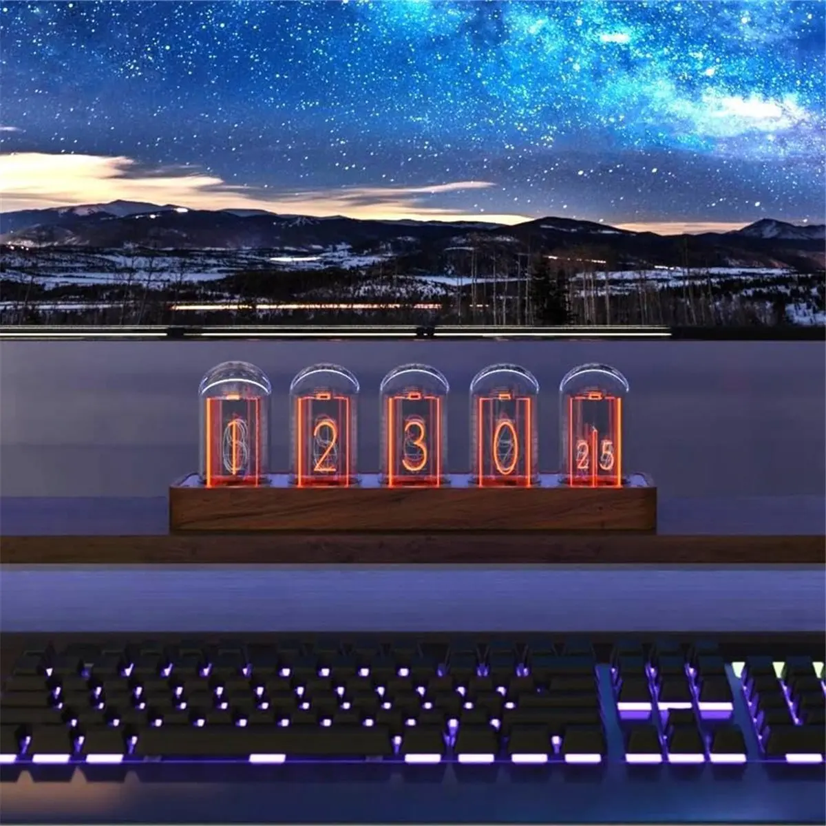 DT77 Nixie Tube Clock with Wi-Fi SYNC 12/24H Display Retro Alarm Clock Tube Clock Desktop Home Decoration Gift