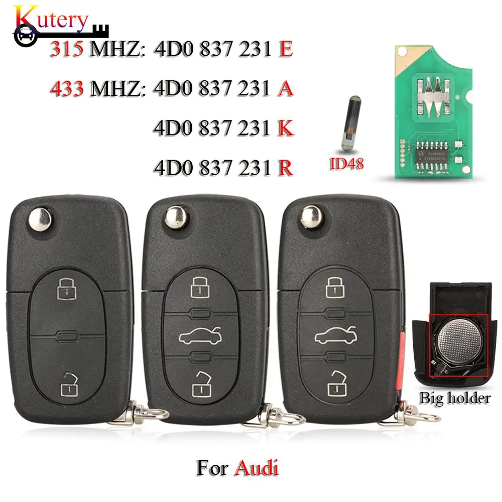 jingyuqin 4D0837231A/E/K/R Folding Remote Smart Car Key For Audi A3 A4 A6 A8 RS4 TT Allroad Quttro RS4 315/433Mhz ID48 Chip