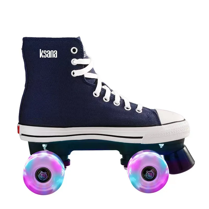 Unisex double-row plátna kolečkové brusle, blesk four-wheel tenisky, high-top, prodyšné, skateboardu, čtyřnásobný bruslení boty, dospělý