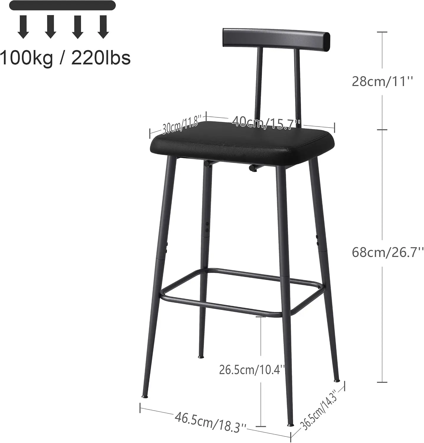 Black Bar Stool Set of 2,Tall Meta Black Barstools,Counter Bar Height Stool | Bar Stool Dinner Chair,Barstool Bar Height,Extra Tall Bar Stools Set 2,Counter Height Dining Set,Black Counter Stools KBS515B