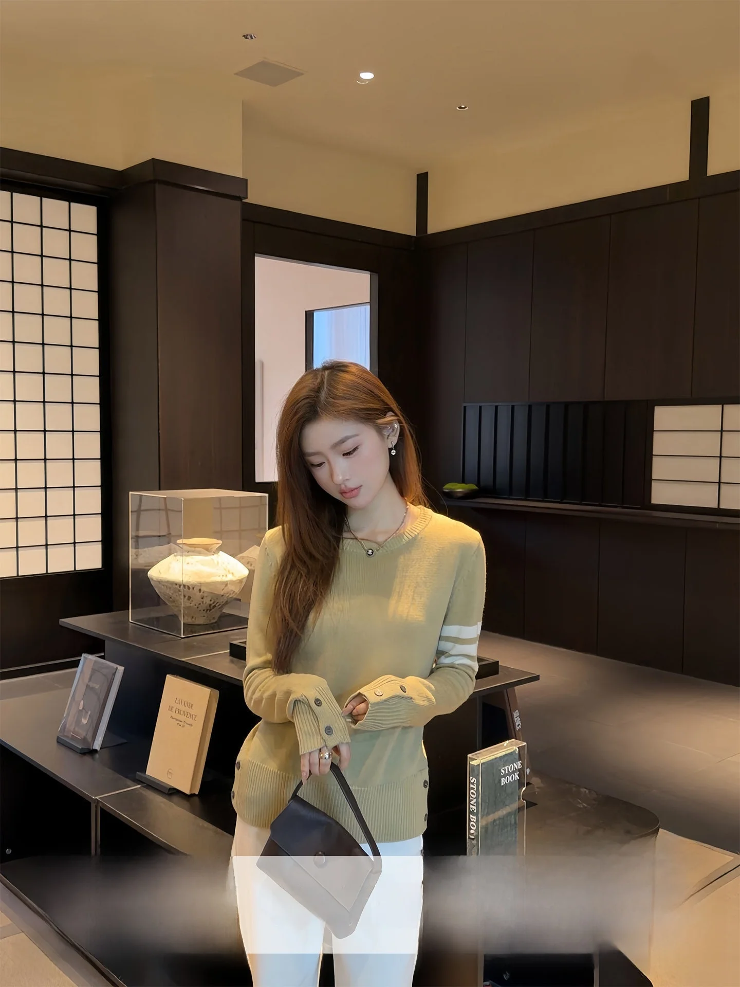 

Soft Stripe Knit Sweater Women's Spring Autumn Casual Slim Fit Overhead Long Sve round Ne Warm Thermal Stripe Pattern