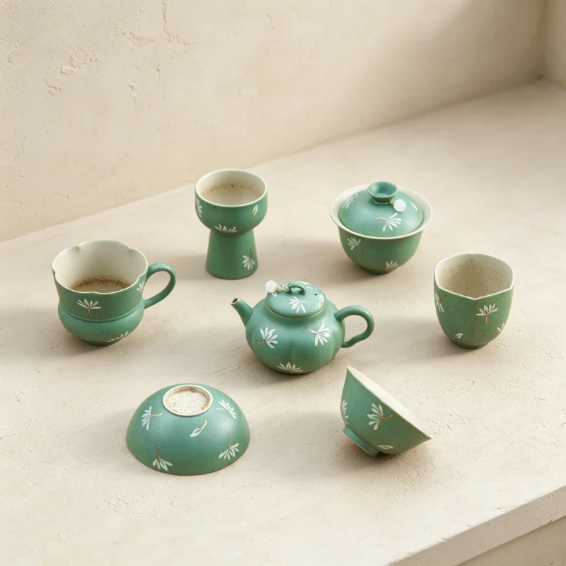 Gift Box Set Chinese‑Style Ceramic Kung Fu Tea Set Home Brewing Teapot Personal Single Tasting Teacup for Tea Room Entertainment