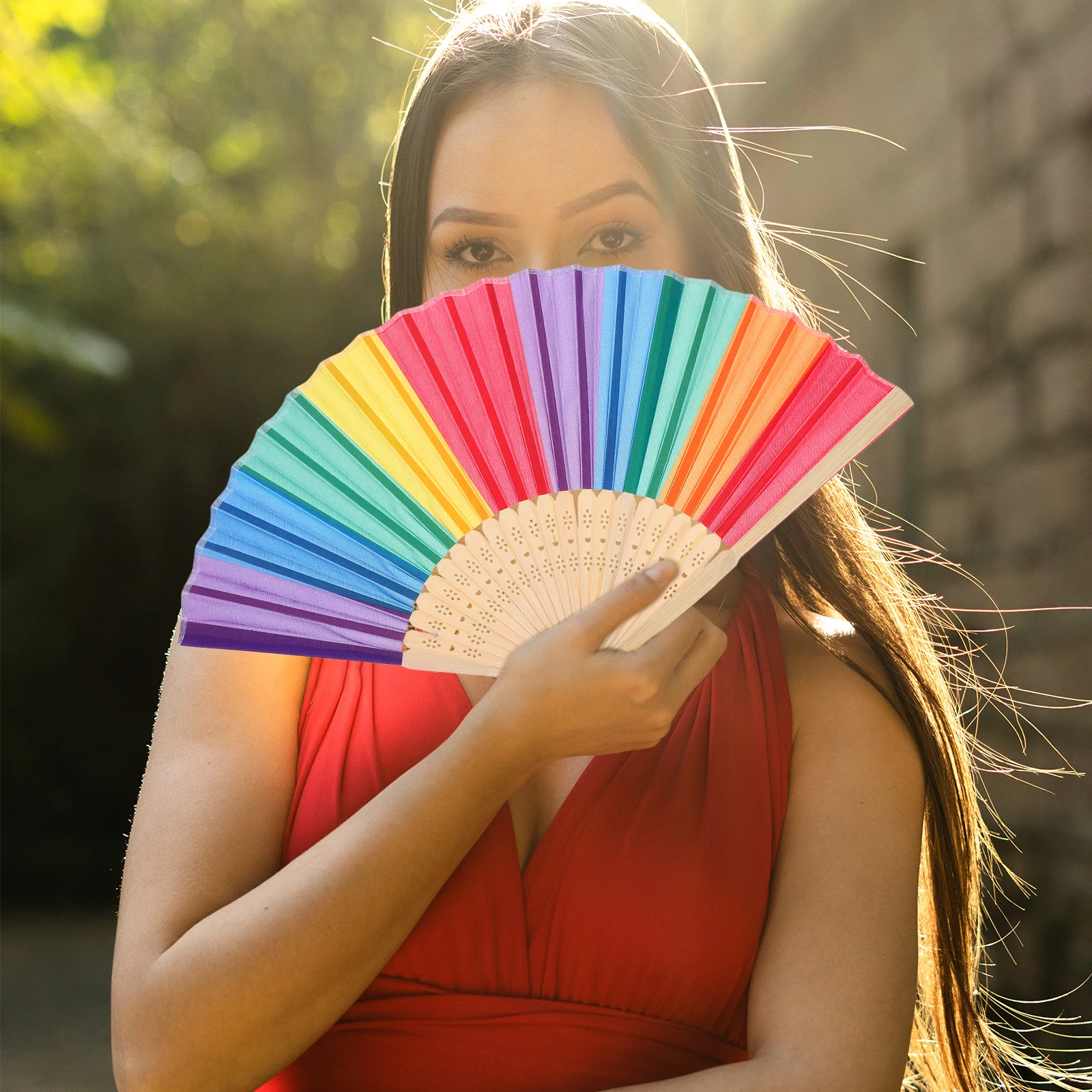 

Rainbow Folding Colorful Hand Fans Portable Plastic Pride Wedding Decor Lightweight Portable Rainbow Fan Compact Gifts