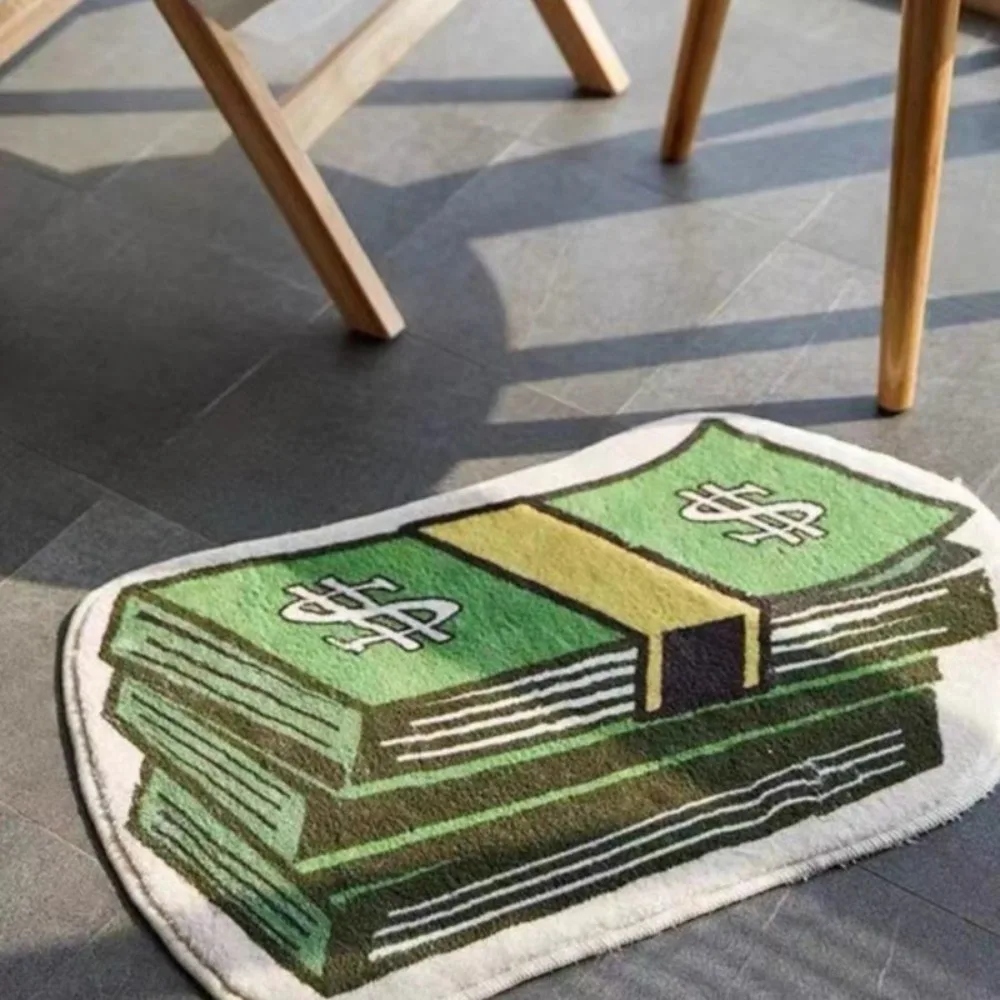 Faux Cashmere Coin Pattern Rug Non-Slip 40 * 60cm Money Rug Stain Resistant Bathroom Rugs Bedroom Living Room Bedside Rug