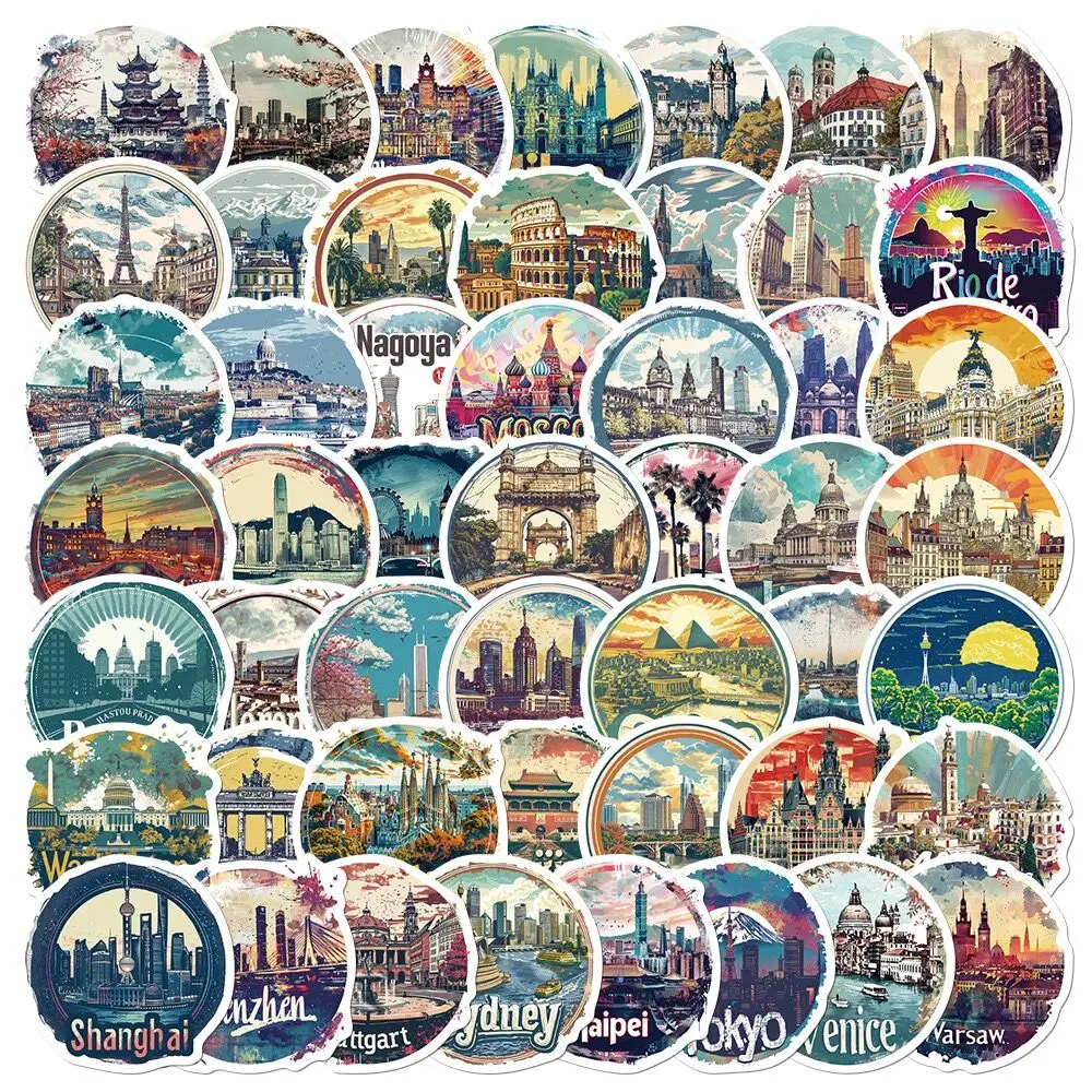 Autocollants de bâtiments célèbres du monde, stickers de voyage, ville, paysage, repère, décalcomanies, DIY, pour téléphone, bagages, ordinateur
