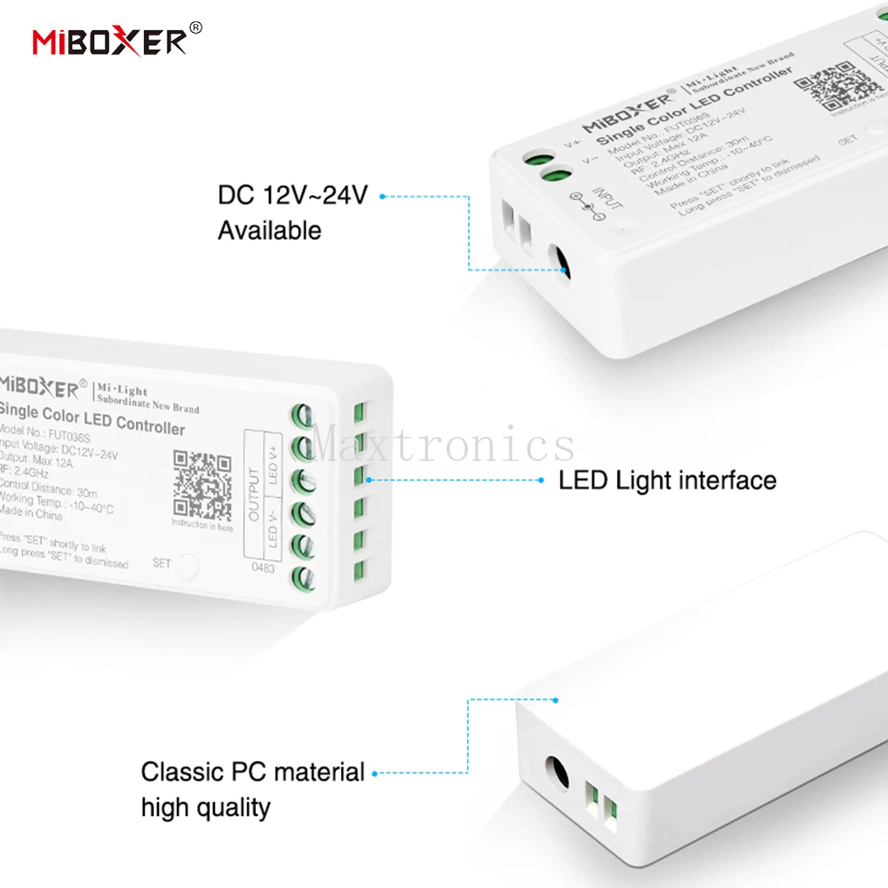 Miboxer 2.4ghz controlador led fut035s fut036s fut037s fut038s fut039s dimmer para cor única/dupla rgb rgbw rgb + cct luz de tira