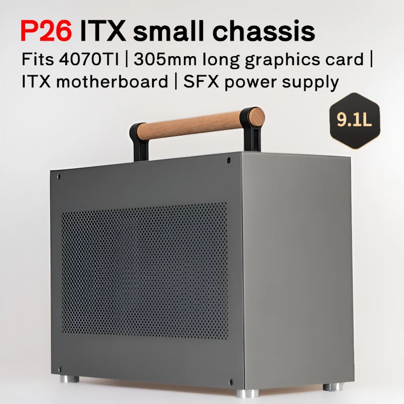 ALBOX P26 All-aluminum Small ITX Case Fits 4070TI | 305mm Long Graphics Card | ITX Motherboard | SFX Power Supply