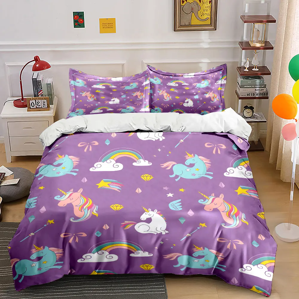 Magical unicorns and rainbows pattern background Bedding set 3PC 1 duvet cover 2 pillowcases adult and children bedding set