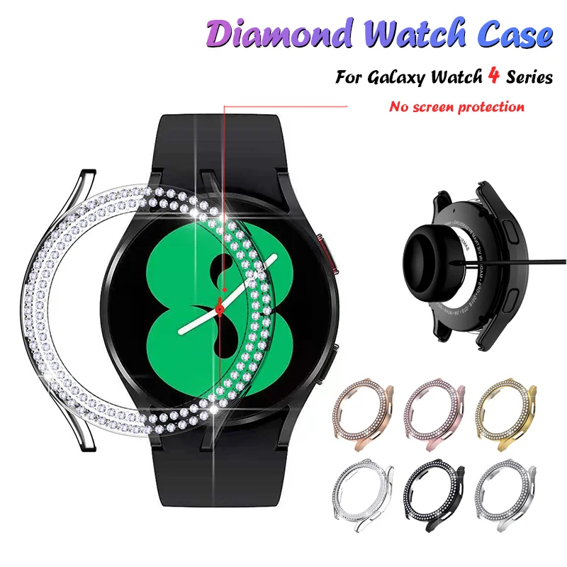 

Fashion Two Rows Diamond Protector Case for Samsung Galaxy Watch 4 40mm 44mm Cover Active 2 Women PC Bumper Lightweight Frame