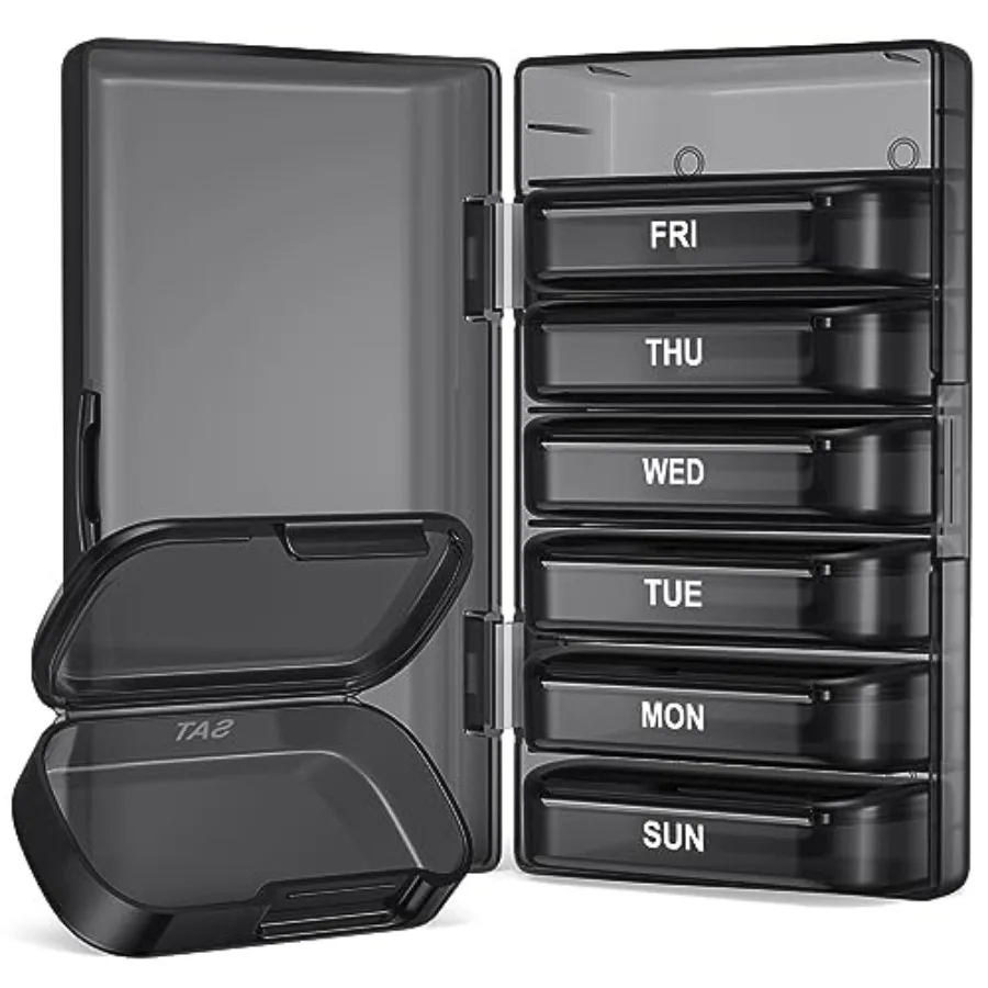 

Weekly Pill Organizer wit Large Capacity, Dual Protect Pill 7 Day, Artritis Friendly Pill Ea to Open, Medicine Organizer tamins