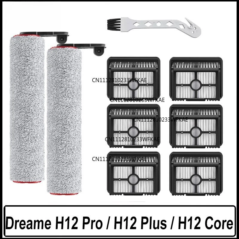 For H12 Pro/Plus/Core Soft Brush Spare Parts, Wet/Dry Vacuum Cleaner Roller Brush HEPA Filter Accessories