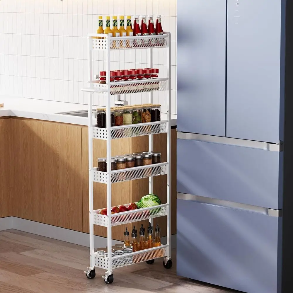 

6 Tier Slim Storage Cart with Wheels, 6" D Rolling Storage Cart or Small Space, Metal Narrow Spice Cabinet Mobile Shelving Unit