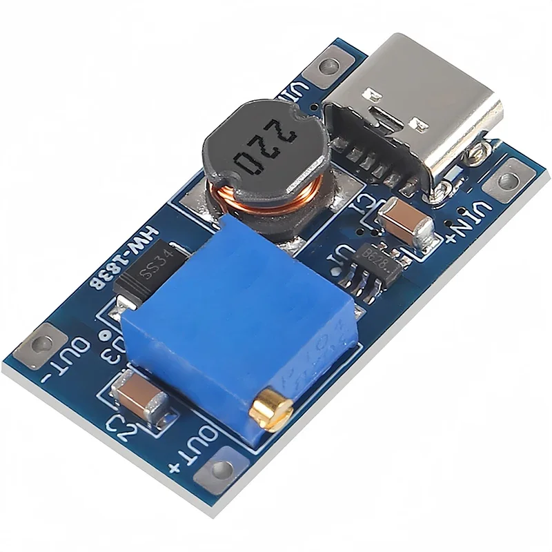 MT3608 Adjustable Step Up Module Voltage Regulator Micro USB Type-c Plug 2V-24V to 5V-28V 2A Step-Up DC-DC Boost Converter