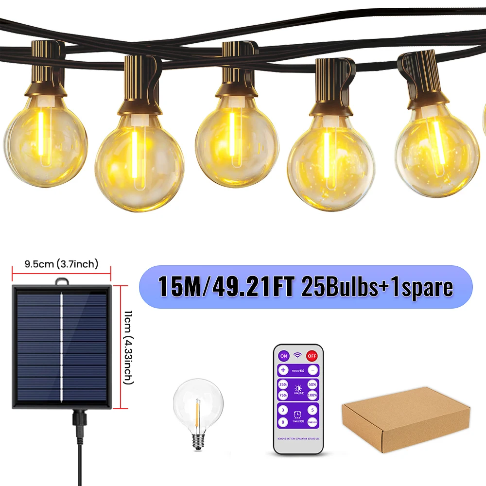 aiopp G40 LED-Solar-Lichterkette in Warmweiß mit Fernbedienung und 8 Blinkmodi – einstellbare Helligkeit, wetterbeständig für Ga 6
